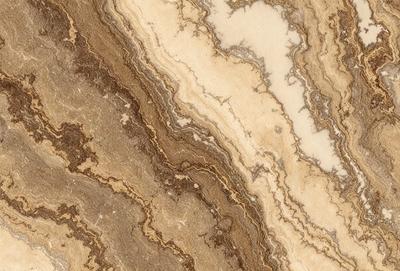 The primary subject of the image is a marble surface with a patterned texture. The setting is a room with a marble floor, and the visual style is a close-up of the marble surface. The colors and mood of the image are predominantly brown and earthy, giving it a natural and elegant appearance.