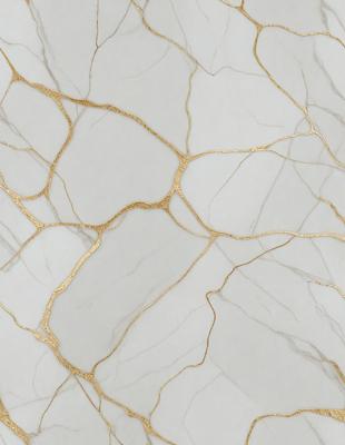The primary subject of the image is a marble wall with gold accents. The setting is a room with a white background. The visual style is a close-up of the marble wall, showcasing the gold accents. The colors and mood of the image are predominantly white and gold, creating a luxurious and elegant atmosphere.