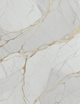 The primary subject of the image is a marble wall with a gold-colored design. The setting is a room with a white background, and the visual style is a close-up of the marble wall. The colors and mood of the image are predominantly white and gold, creating a luxurious and elegant atmosphere.