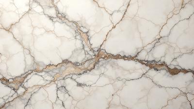 The primary subject of the image is a marble wall with a gold-colored vein running through it. The setting is a room with a white marble surface, which adds to the elegance of the scene. The visual style is a close-up of the marble wall, showcasing the intricate details of the vein. The colors and mood of the image are predominantly white and gold, creating a sense of luxury and sophistication.