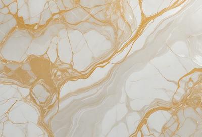 The primary subject of the image is a marble wall with a gold-colored pattern. The setting is a room with a white background, and the visual style is a close-up of the marble wall. The colors and mood of the image are predominantly white and gold, creating a luxurious and elegant atmosphere.