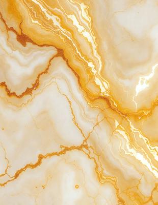 The primary subject of the image is a marble countertop with a gold and white color scheme. The setting is a kitchen, and the visual style is a close-up of the marble countertop. The colors and mood of the image are warm and elegant, with the gold and white marble creating a luxurious and sophisticated atmosphere.