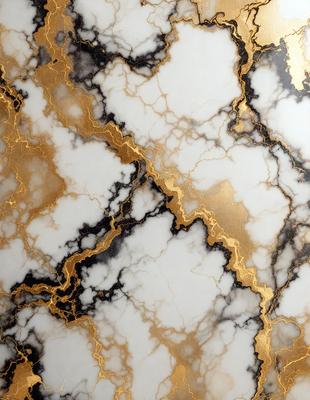 The primary subject of the image is a marble wall with a gold and white pattern. The setting is a room with a marble surface, and the visual style is a close-up of the marble wall. The dominant colors are gold and white, creating a luxurious and elegant atmosphere.