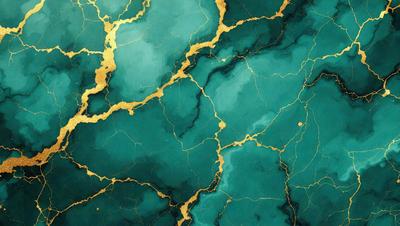The primary subject of the image is a blue and gold marble wall. The setting is a room with a blue and gold marble wall, which serves as the background. The visual style is a painting, with a mix of blue and gold colors creating a rich and luxurious atmosphere.