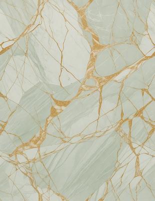 The primary subject of the image is a marble wall with a gold-colored pattern. The setting is a room with a green background. The visual style is a close-up of the marble wall, showcasing its intricate design. The colors and mood of the image are warm and elegant, with the gold and green tones creating a luxurious and sophisticated atmosphere.