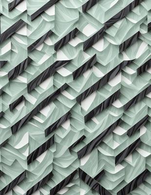 The primary subject of the image is a pattern of black and white triangles. The setting is a white wall, and the visual style appears to be a digital art or illustration. The dominant colors are black and white, creating a bold and striking pattern. The overall atmosphere of the image is modern and visually appealing.