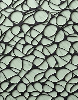 The primary subject of the image is a patterned wall with a marble-like texture. The setting is a room with a green background. The visual style is a combination of a photo and digital art, creating a unique and intricate design. The colors and mood of the image are predominantly green, giving it a calm and soothing atmosphere.