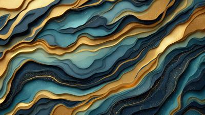The primary subject of the image is a blue and gold paper artwork, which appears to be a painting or a collage of various papers. The setting is a blue and gold background, which complements the artwork. The visual style is a combination of digital art and illustration, as the paper artwork is created using a digital medium. The colors and mood of the image are predominantly blue and gold, giving it a warm and inviting atmosphere.