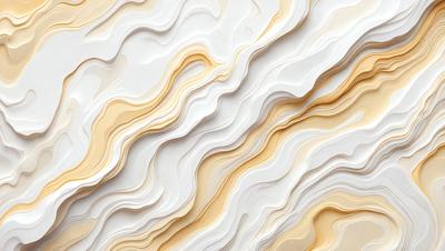 The primary subject of the image is a large, white, and yellow wall with a pattern of waves. The setting is a white room, and the visual style appears to be a combination of digital art and illustration. The dominant colors are white and yellow, creating a warm and inviting atmosphere.