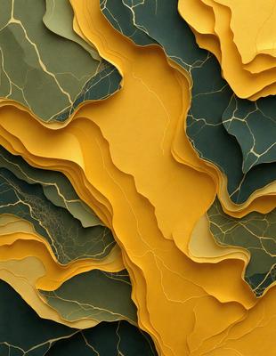 The primary subject of the image is a yellow and green paper sculpture. The setting is a wall, and the visual style is a combination of digital art and illustration. The colors and mood of the image are vibrant and lively, with the yellow and green colors creating a sense of warmth and energy.