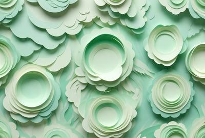 The primary subject of the image is a large, colorful wall made of paper flowers. The wall is adorned with numerous paper flowers, creating a vibrant and lively atmosphere. The setting is a room with a green background, which complements the colorful flowers. The visual style of the image is a combination of digital art and illustration, showcasing the intricate details of the paper flowers. The dominant colors in the image are green, white, and various shades of pink, which contribute to the overall cheer