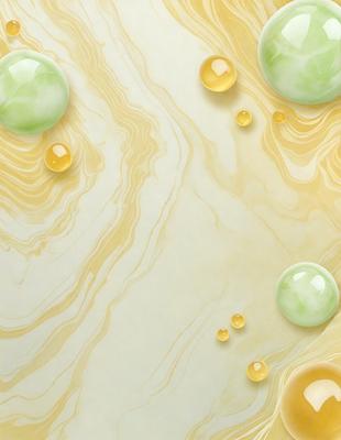The primary subject of the image is a marble-like surface with a pattern of swirls and bubbles. The setting is a white background, and the visual style appears to be a combination of a photo and digital art. The colors and mood of the image are predominantly white and yellow, giving it a clean and bright appearance.