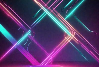 The primary subject of the image is a colorful, geometric pattern. The setting is a dark background, which contrasts with the bright colors of the pattern. The visual style appears to be a combination of digital art and illustration, creating a vibrant and eye-catching design. The dominant colors in the image are pink, blue, and green, giving the pattern a lively and energetic atmosphere.