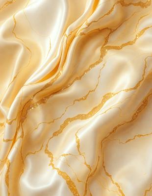 The primary subject of the image is a gold and white fabric, which appears to be a piece of clothing or a decorative item. The setting is a close-up view of the fabric, showcasing its intricate design and texture. The visual style is a combination of realistic and artistic elements, as the fabric appears to be a blend of both. The colors and mood of the image are warm and elegant, with the gold and white tones creating a luxurious and sophisticated atmosphere.