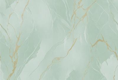 The primary subject of the image is a marble wall with a green and gold color scheme. The setting is a room with a white background, which contrasts with the marble wall. The visual style is a close-up of the marble wall, showcasing its intricate patterns and textures. The colors and mood of the image are elegant and sophisticated, with the green and gold hues evoking a sense of luxury and refinement.