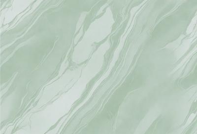 The primary subject of the image is a close-up of a green marble tile. The setting is a bathroom, as the tile is placed on a countertop. The visual style is a photo, capturing the intricate details of the marble tile. The dominant colors are green and white, creating a calm and soothing atmosphere.