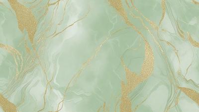The primary subject of the image is a marble wall with a gold-colored design. The setting is a bathroom, and the visual style is a combination of a photo and digital art. The dominant colors are gold and green, creating a luxurious and elegant atmosphere.