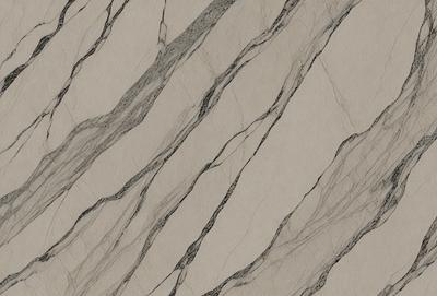 The primary subject of the image is a marble wall with a pattern of stripes. The setting is a room with a stone wall, and the visual style is a close-up of the marble wall. The colors and mood of the image are predominantly gray and neutral, giving it a calm and sophisticated atmosphere.