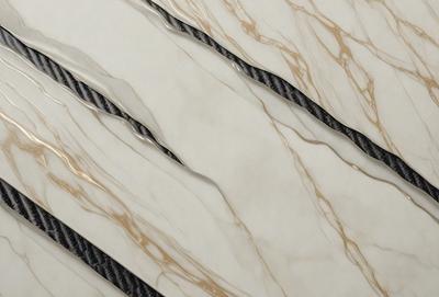 The primary subject of the image is a marble wall with a pattern of stripes. The setting is a white background, and the visual style is a photo. The colors and mood of the image are predominantly white, giving it a clean and elegant appearance.