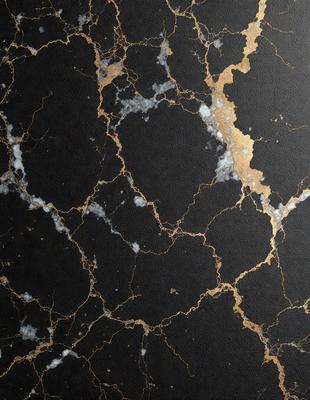 The primary subject of the image is a black and gold marble wall. The setting is a room with a black background, and the visual style is a close-up of the marble wall. The colors and mood of the image are dark and luxurious, with the gold accents adding a touch of elegance.