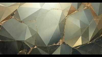 The primary subject of the image is a wall with a unique and intricate design. The wall features a combination of geometric shapes, including triangles and diamonds, creating a visually striking pattern. The setting is indoors, with the wall being the main focus of the scene. The visual style of the image is a blend of digital art and illustration, showcasing the artist's creativity and attention to detail. The dominant colors in the image are shades of blue and gray, which contribute to a calm and s