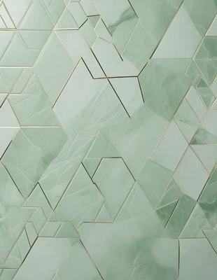 The primary subject of the image is a green and white tiled wall. The setting is a bathroom, as indicated by the presence of tiles. The visual style is a close-up of the tiled wall, showcasing the intricate patterns and textures. The dominant colors are green and white, creating a clean and fresh atmosphere.