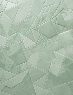 The primary subject of the image is a green tile wall with a geometric pattern. The setting is a room with a green tile wall as the main focus. The visual style is a close-up of the green tile wall, showcasing the intricate pattern. The dominant colors are green and white, creating a calm and soothing atmosphere.