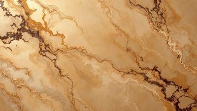The primary subject of the image is a marble wall with a gold-colored pattern. The setting is a room with a marble floor, and the visual style is a close-up of the marble wall. The colors and mood of the image are warm and luxurious, with the gold and brown tones creating a sense of elegance and sophistication.