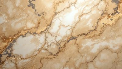 The primary subject of the image is a marble wall with a gold-colored pattern. The setting is a room with a marble floor, and the visual style is a close-up of the marble wall. The colors and mood of the image are warm and luxurious, with the gold and brown tones of the marble creating a sense of elegance and sophistication.
