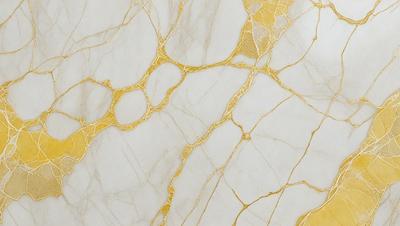 The primary subject of the image is a marble wall with a gold-colored pattern. The setting is a room with a white background. The visual style is a close-up of the marble wall, showcasing the gold pattern. The colors and mood of the image are predominantly white and gold, creating a luxurious and elegant atmosphere.