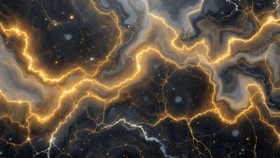 The primary subject of the image is a yellow light streak or lightning bolt, which is the main focus of the image. The setting is a dark, star-filled sky, creating a dramatic and atmospheric backdrop. The visual style is a combination of a photo and digital art, as the light streak appears to be digitally manipulated or edited. The colors and mood of the image are predominantly dark and dramatic, with the yellow light streak standing out against the black sky and stars.