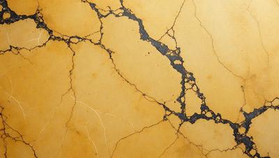 The primary subject of the image is a yellow wall with a cracked and bumpy texture. The setting is a room with a yellow surface, and the visual style appears to be a photo. The dominant colors are yellow and brown, creating a warm and earthy atmosphere.