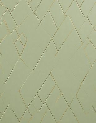 The primary subject of the image is a green wall with a pattern of triangles. The setting is a room with a green wall, and the visual style is a close-up of the wall. The colors and mood of the image are predominantly green, creating a calm and soothing atmosphere.