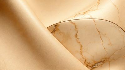 The primary subject of the image is a piece of leather, possibly a bag or a purse, with a marbled pattern. The setting is a close-up view of the leather, showcasing its texture and design. The visual style is a realistic representation of the leather, capturing its natural appearance. The colors and mood of the image are predominantly earthy tones, giving it a natural and organic feel.