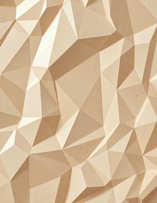 The primary subject of the image is a large, textured wall with a pattern of triangles. The setting is a room with a beige color scheme. The visual style is a combination of photo and digital art, creating a unique and intricate design. The dominant colors are beige and brown, giving the wall a warm and earthy appearance.