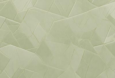 The primary subject of the image is a green tile wall with a patterned design. The setting is a room with a green tile wall as the main focus. The visual style is a close-up of the tile wall, showcasing its intricate pattern. The colors and mood of the image are predominantly green, creating a calm and soothing atmosphere.