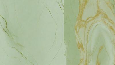 The primary subject of the image is a marble wall with a green tint. The setting is a room with a green wall, and the visual style is a combination of a photo and a drawing. The colors and mood of the image are predominantly green, creating a calm and serene atmosphere.
