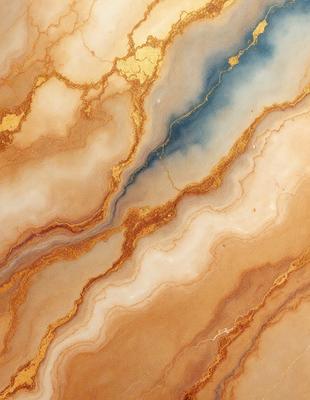 The primary subject of the image is a marble wall with a gold-colored design. The setting is a room with a marble floor, and the visual style is a close-up of the marble wall. The colors and mood of the image are warm and elegant, with the gold and marble creating a luxurious and sophisticated atmosphere.