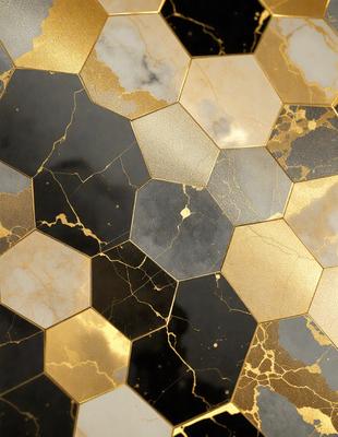 The primary subject of the image is a marble table with a gold and black pattern. The setting is a room with a black and gold marble table top. The visual style is a close-up of the table, showcasing the intricate design. The colors and mood of the image are elegant and sophisticated, with the gold and black pattern adding a touch of luxury.