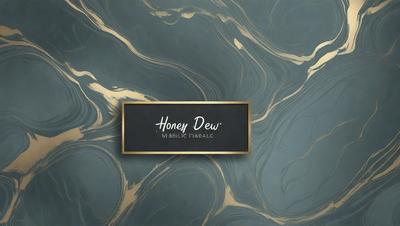 The primary subject of the image is a sign that reads "Honey Dew." The setting is a wall with a marble-like texture, giving the scene a sophisticated and elegant appearance. The visual style is a combination of digital art and illustration, creating a unique and eye-catching design. The colors and mood of the image are predominantly dark and moody, with the marble-like texture adding a touch of luxury and sophistication.