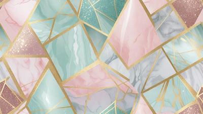 The primary subject of the image is a marble-like pattern with gold accents. The setting is a pink and white marble-like surface, which serves as the background. The visual style is a combination of digital art and illustration, creating a unique and eye-catching design. The dominant colors are pink, white, and gold, giving the image a luxurious and elegant appearance.