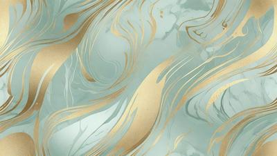The primary subject of the image is a patterned wallpaper with a gold and blue color scheme. The setting is a room with a blue background, and the visual style appears to be a combination of digital art and illustration. The colors and mood of the image are warm and inviting, with the gold and blue tones creating a sense of luxury and sophistication.