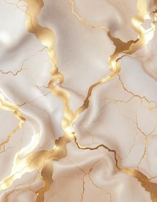 The primary subject of the image is a gold and white marble-like pattern. The setting is a white background, and the visual style appears to be a combination of a photo and digital art. The dominant colors are gold and white, creating a luxurious and elegant atmosphere.