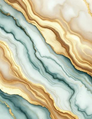 The primary subject of the image is a marble-like pattern with gold and blue colors. The setting is a wall, and the visual style appears to be a combination of a photo and digital art. The dominant colors are gold, blue, and white, creating a luxurious and elegant atmosphere.