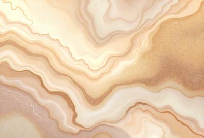 The primary subject of the image is a marble-like surface with a pattern of swirls and crevices. The setting is a room with a tan-colored wall, which serves as the background. The visual style is a combination of a photo and digital art, creating a unique and intricate design. The colors and mood of the image are warm and earthy, with the marble pattern adding depth and texture to the surface.