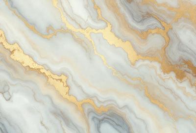 The primary subject of the image is a marble wall with a gold-colored pattern. The setting is a room with a marble floor, and the visual style is a close-up of the marble wall. The colors and mood of the image are predominantly gold and earthy tones, creating a luxurious and elegant atmosphere.