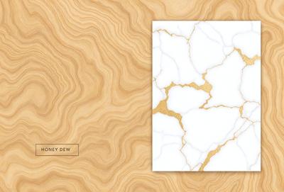 The primary subject of the image is a marble-like pattern, which is displayed on a wooden surface. The setting is a room with a wooden floor, and the visual style is a combination of a photo and digital art. The colors and mood of the image are predominantly neutral, with a focus on the marble pattern and the wooden surface.