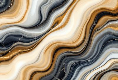 The primary subject of the image is a marble tile with a unique pattern. The setting is a wall, and the visual style is a close-up of the tile. The dominant colors are black, white, and grey, creating a modern and sophisticated atmosphere.