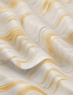 The primary subject of the image is a gold and white striped fabric. The setting is a table, and the visual style is a photo. The colors and mood of the image are predominantly gold and white, creating a warm and elegant atmosphere.