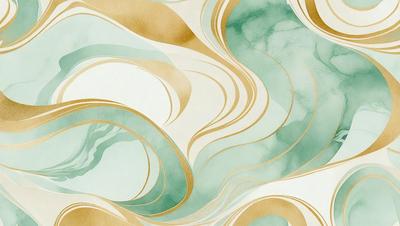 The primary subject of the image is a colorful, abstract design featuring a mix of blue, gold, and green colors. The setting is a wall, and the visual style appears to be a combination of digital art and illustration. The overall atmosphere is vibrant and lively, with the design resembling a painting or a pattern.